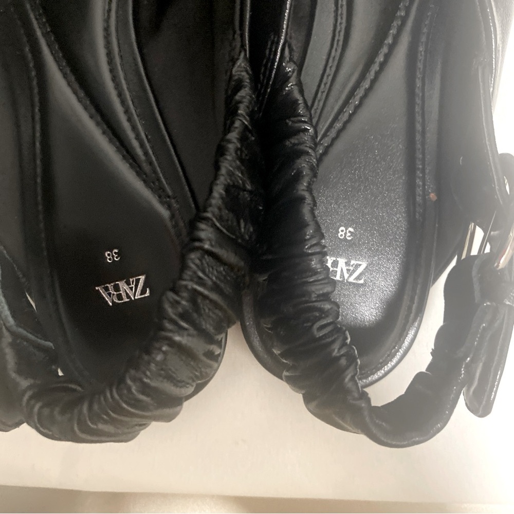 New Zara Pointed Toe Slingback Leather Flat Mules In Black - Size 7.5 UK 38 - Picture 13 of 14
